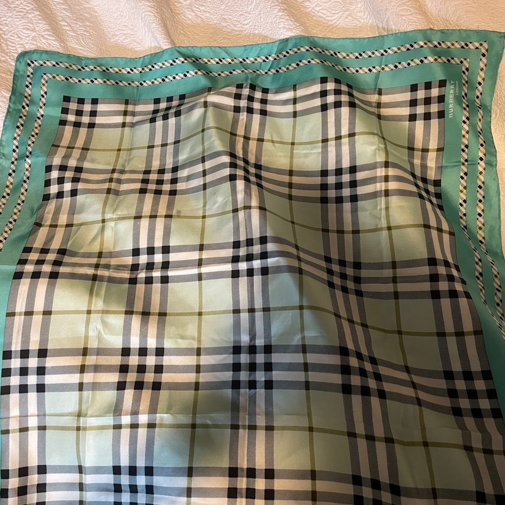 Burberry Aqua and Black Plaid Scarf